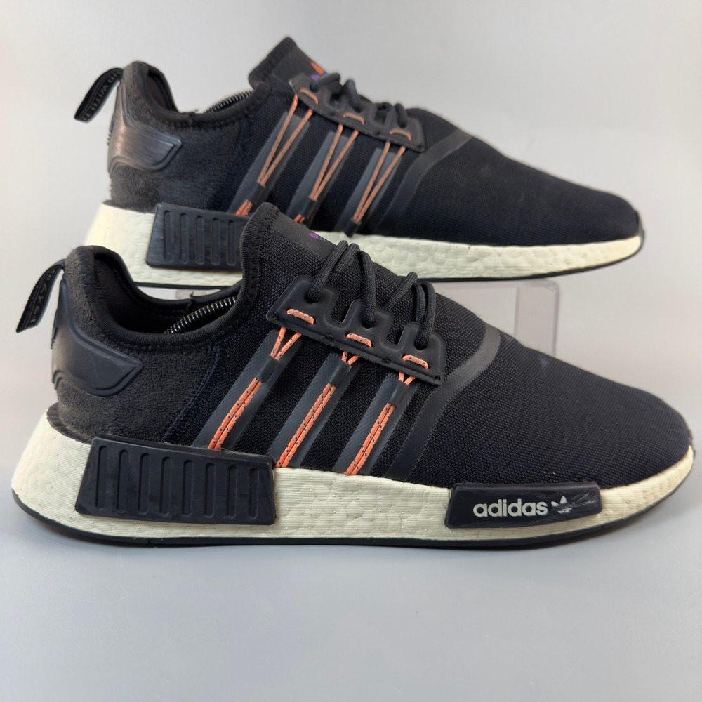 Adidas NMD R1 Mens 12 Running Shoes Black White Lace Up Low Training Sneakers